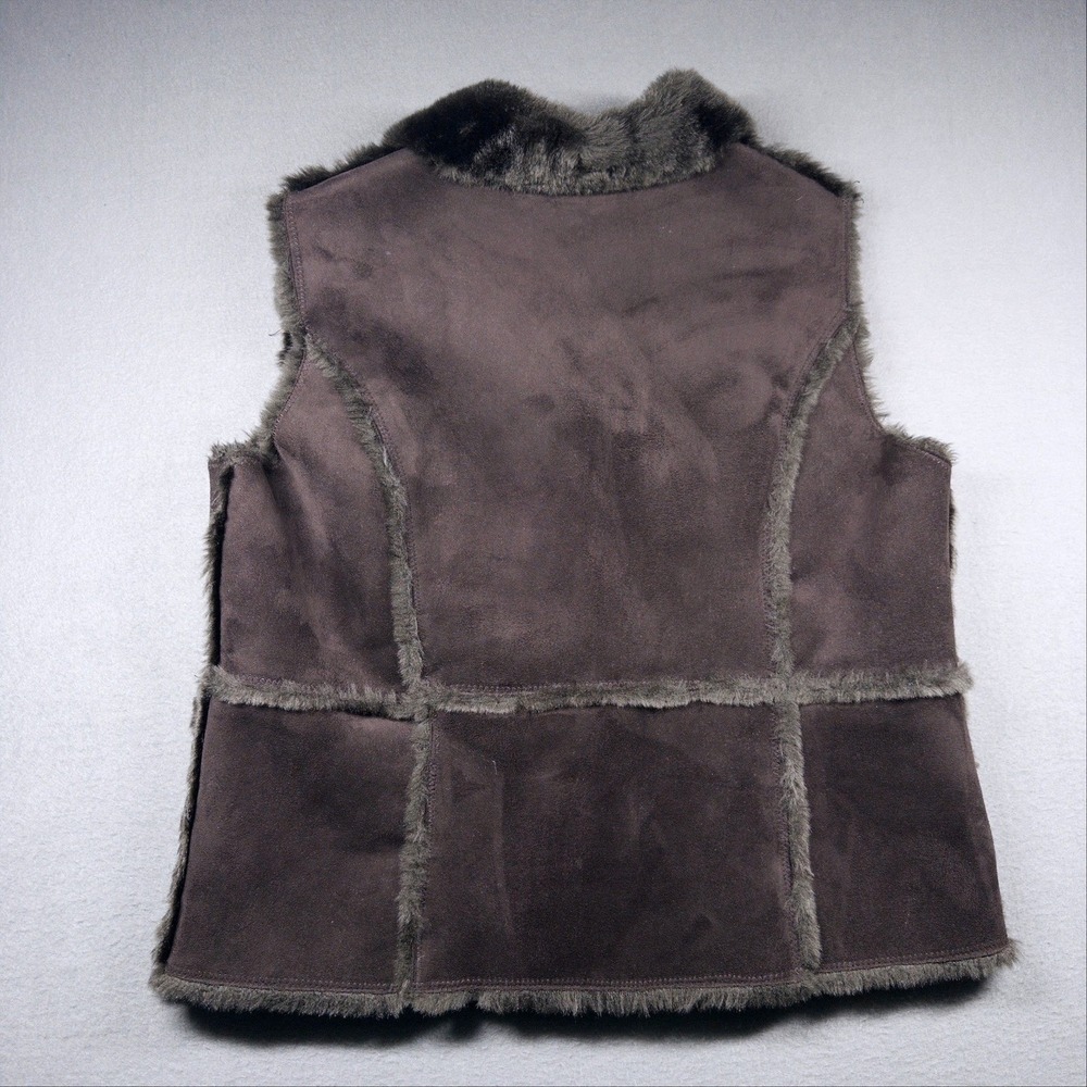 Westbound Faux Suede Fur Vest Womens L Brown Sherpa Lined Boho Chic - Picture 5 of 8